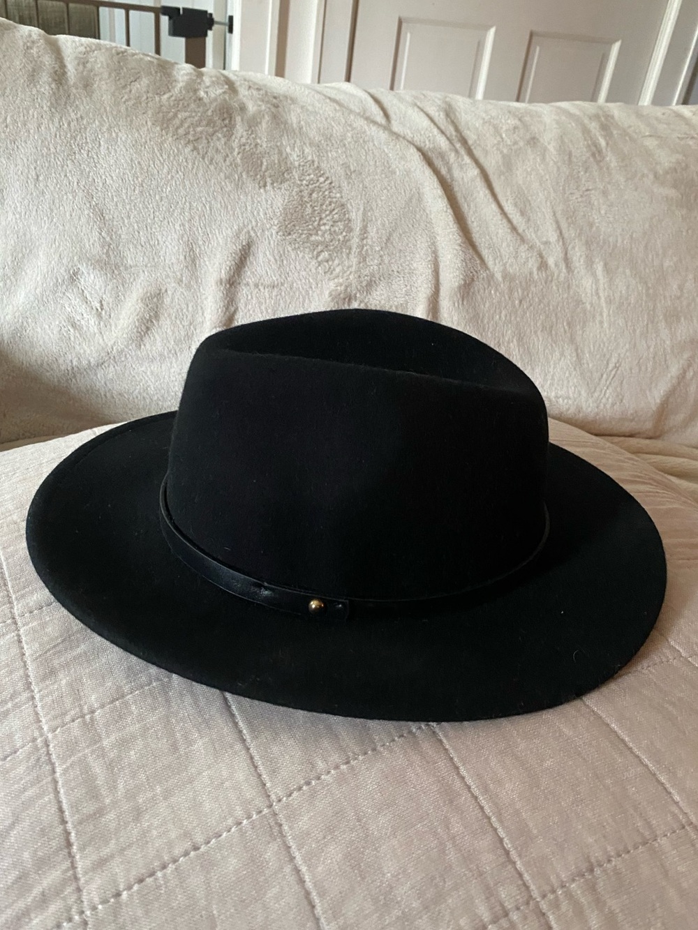 Black 100% Wool Wide Brim Women's Felt Fedora Hat